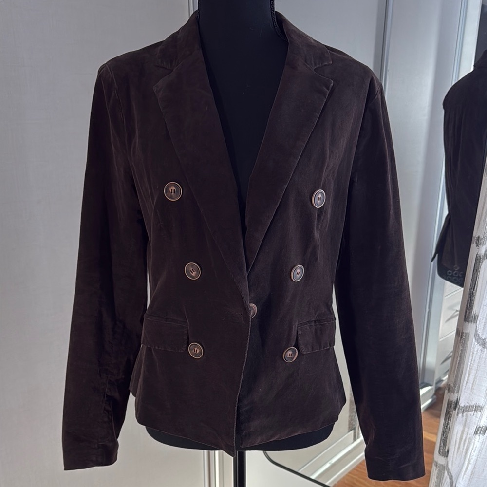 Ecru Women’s Stretch Cord Double-Breasted Brown Blazer